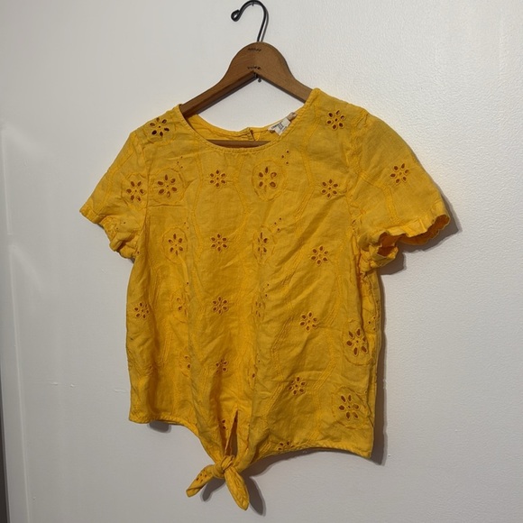 Christian Siriano Linen / Cotton Tie-Front Eyelet Shirt Top - Picture 3 of 10